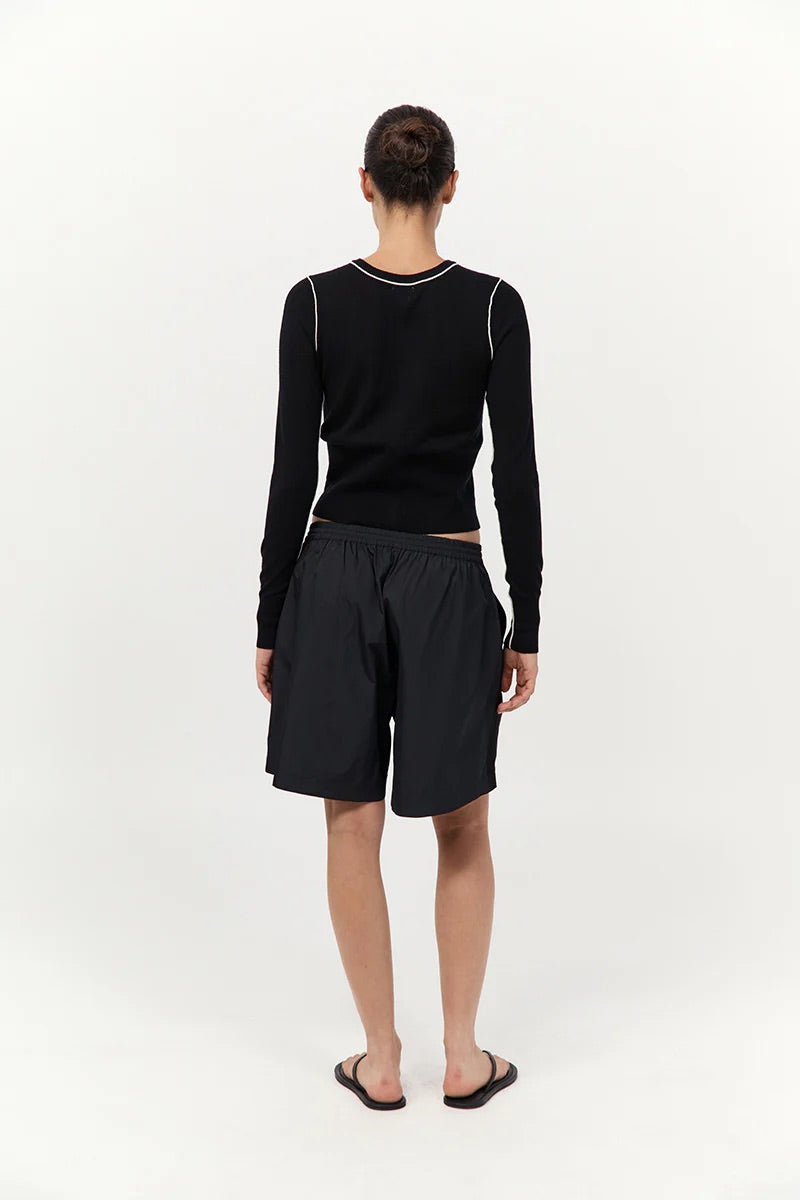 Wool Fine Line Cardigan - Black/Off-White