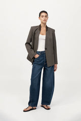 Rib Collar Blazer - Khaki