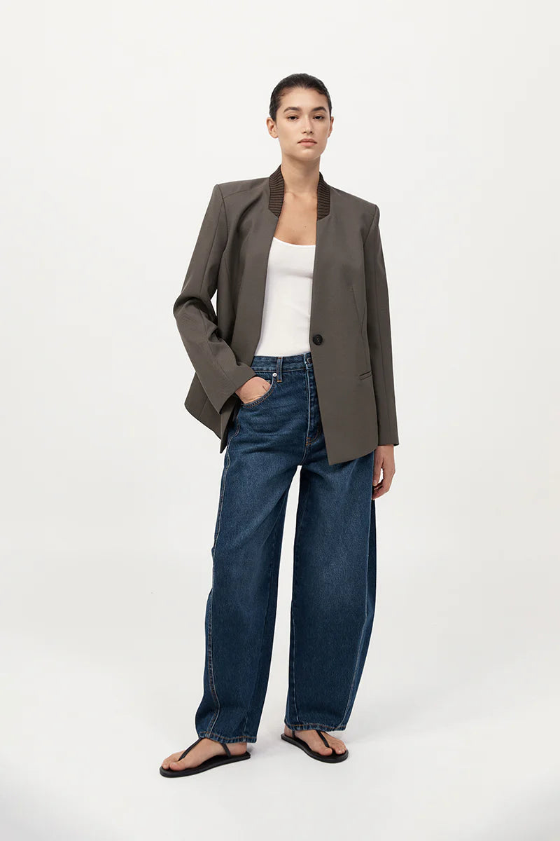 Rib Collar Blazer - Khaki