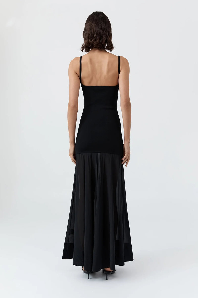 Sheer Silk Circle Hem Dress - Black