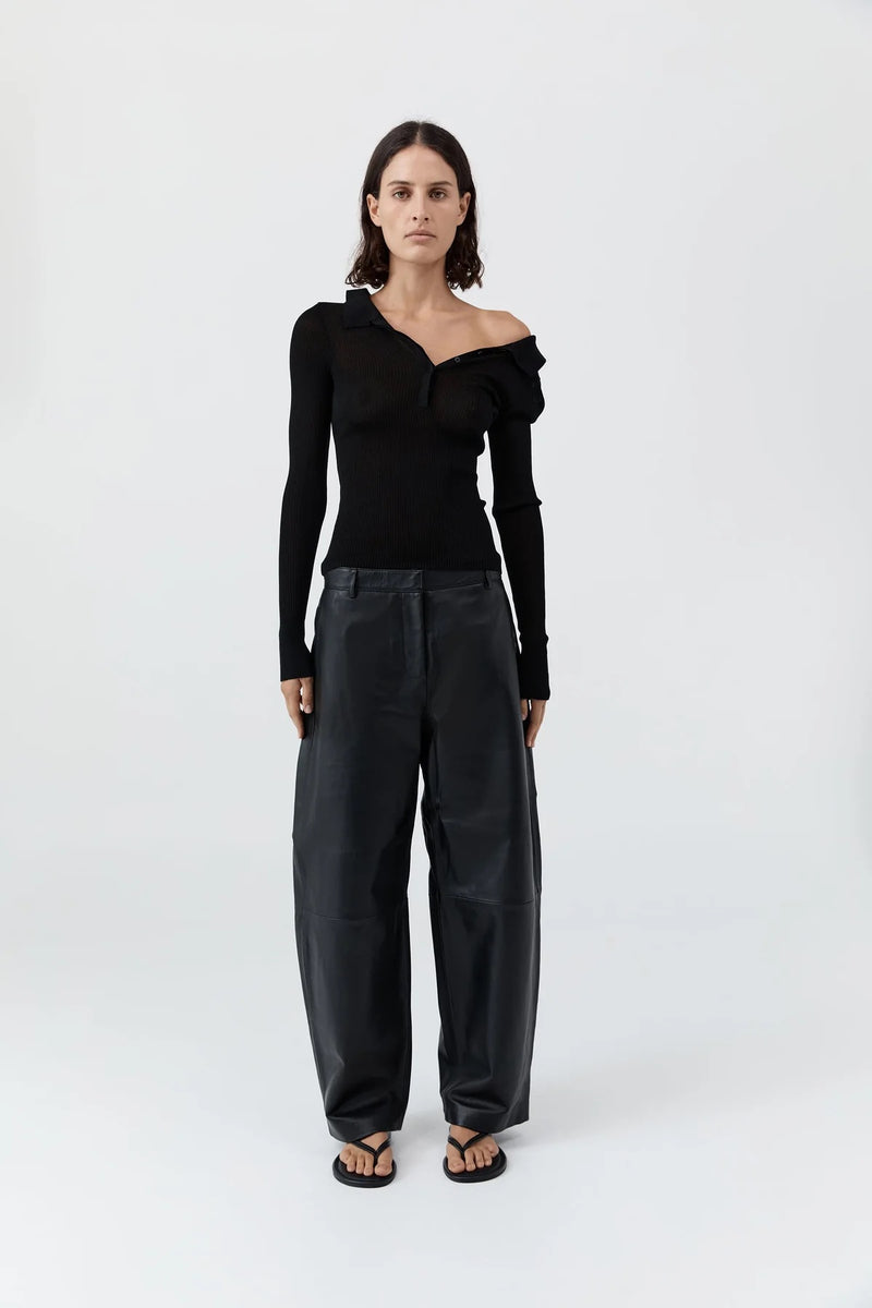 Petit Polo Knit Top - Black