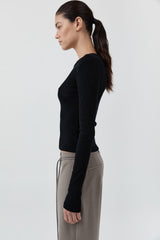Baby Wool Long Sleeve Top - Black