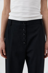 Wool Button Front Pleat Pants - Black