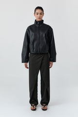 Cocoon Zip Leather Jacket - Black