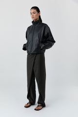 Cocoon Zip Leather Jacket - Black