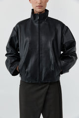 Cocoon Zip Leather Jacket - Black