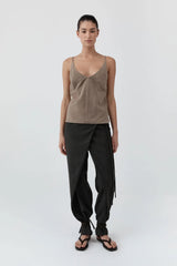 Suede Low Back Tie Top - Earth