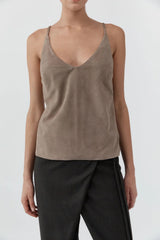 Suede Low Back Tie Top - Earth
