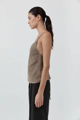 Suede Low Back Tie Top - Earth
