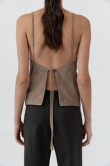 Suede Low Back Tie Top - Earth