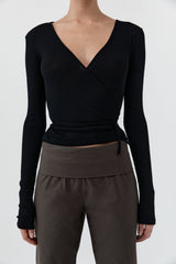 Baby Wool Wrap Top - Black