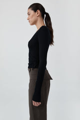 Baby Wool Wrap Top - Black