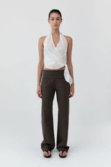 Pinstripe Halter Wrap Top - White - BLVD