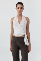 Pinstripe Halter Wrap Top - White - BLVD
