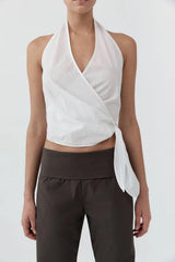 Pinstripe Halter Wrap Top - White - BLVD