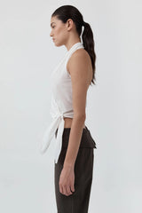 Pinstripe Halter Wrap Top - White - BLVD