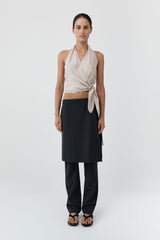 Silk Halter Wrap Top - Soft Ash