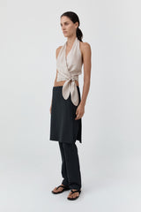 Silk Halter Wrap Top - Soft Ash