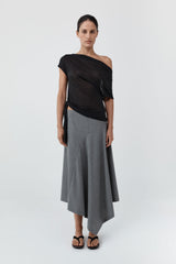 Fine Jersey Off Shoulder Top - Charcoal