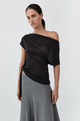 Fine Jersey Off Shoulder Top - Charcoal