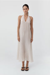 Woven Check Halter Dress - Soft Ash