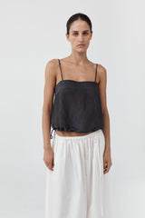 Woven Check Drawstring Cami - Iron Glaze