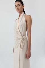 Halter Wrap Backless Dress - Porcelain