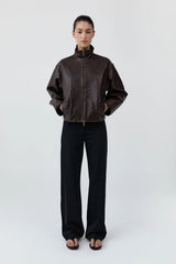 Cocoon Zip Leather Jacket - Chocolate
