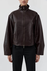 Cocoon Zip Leather Jacket - Chocolate