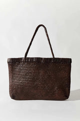 Wide Bagu Woven Tote - Chocolate