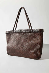 Wide Bagu Woven Tote - Chocolate