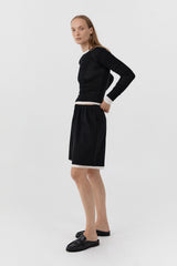 Superfine Merino Wool Long Sleeve Top - Black