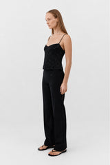 Silk Wool Jacquard Cami - Black