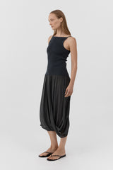 Knit Bodice Sheer Drape Dress - Magnet