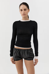 Superfine Merino Wool Long Sleeve Top - Black