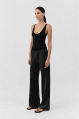 Silk Wool Jacquard Minimal Pants - Black
