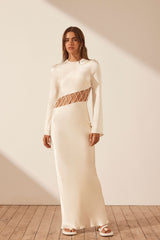 Arienzo Asymmetrical Lace Up Maxi Dress - Cream
