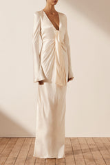 La Lune Plunged Tie Front Maxi Dress - Cream