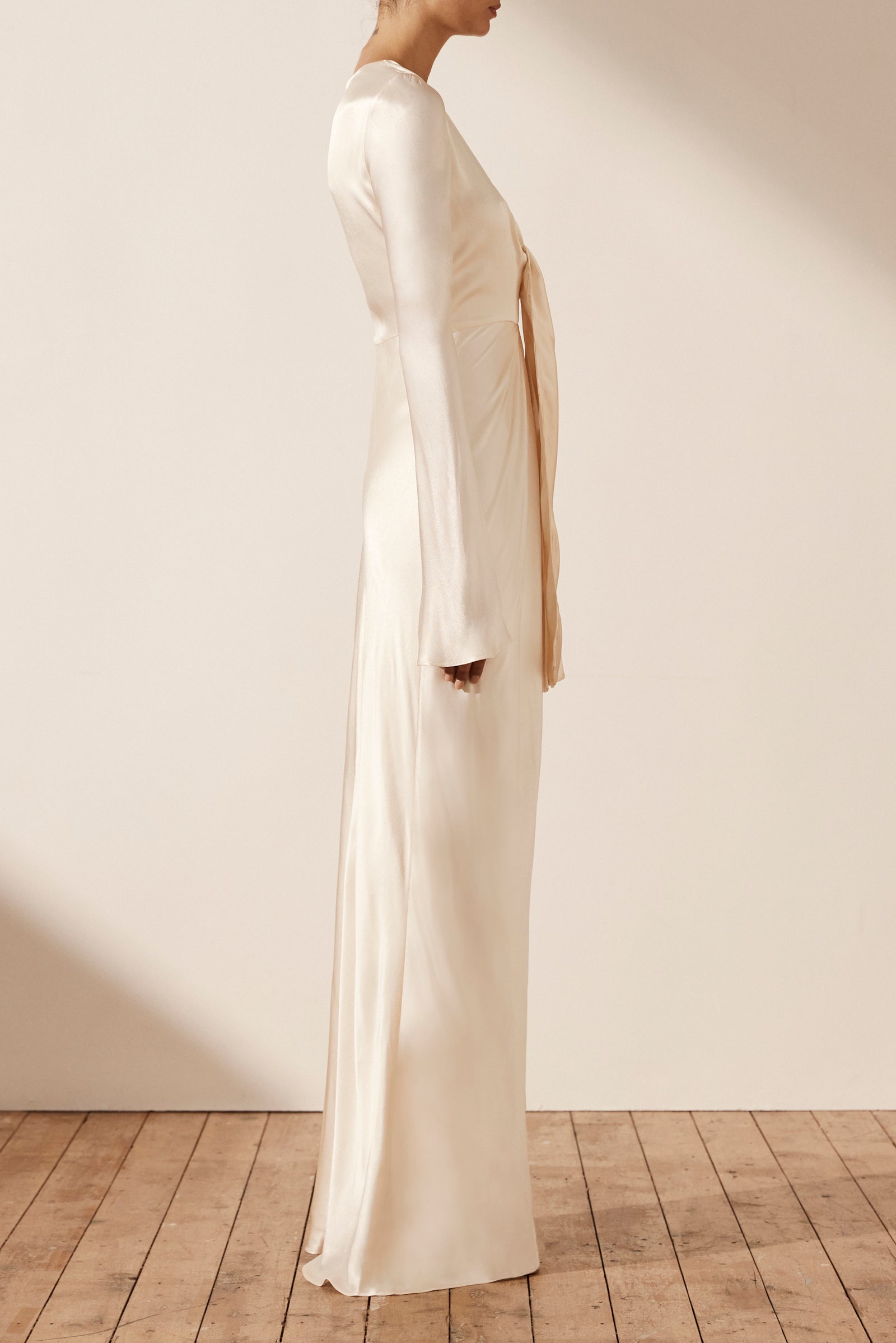 La Lune Plunged Tie Front Maxi Dress - Cream  BLVD