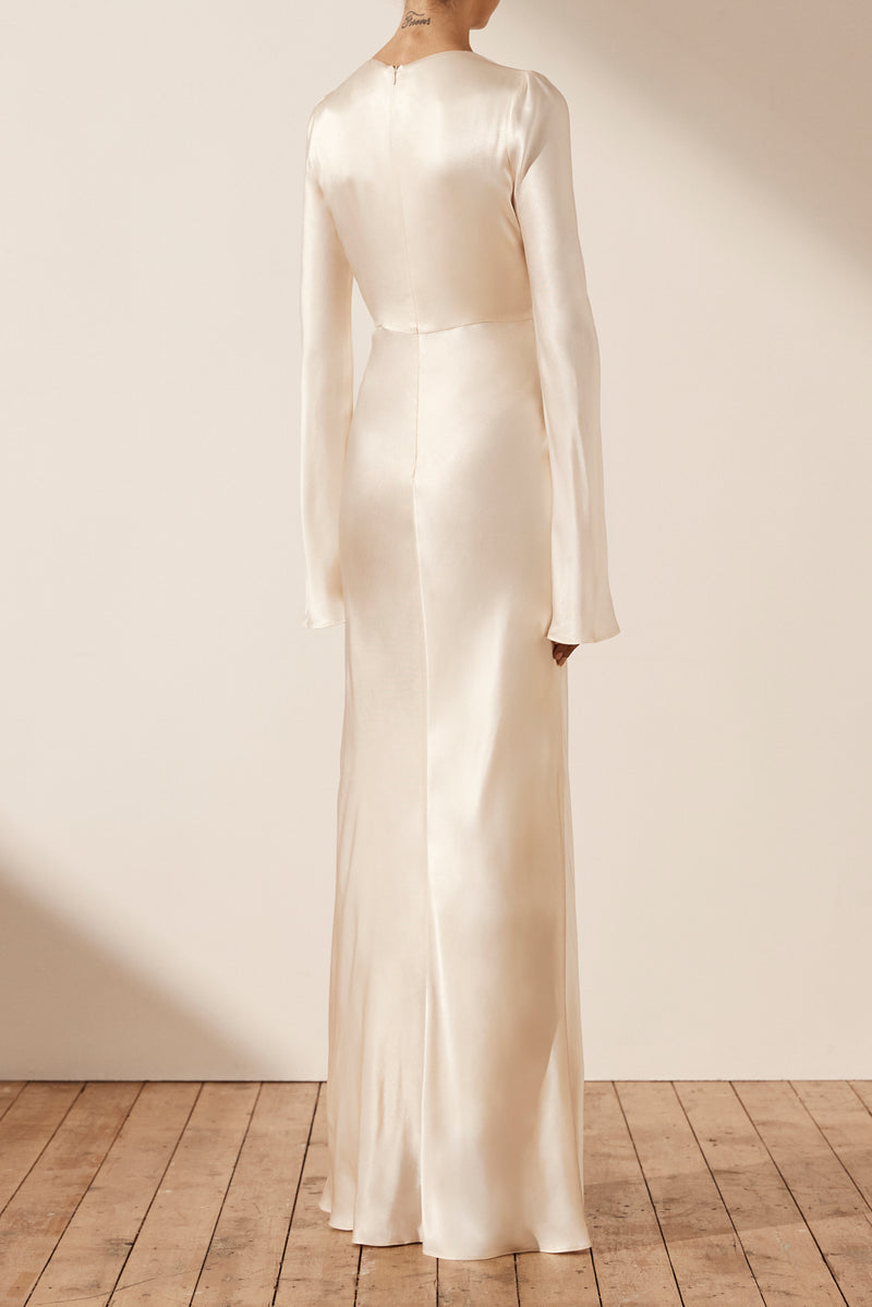 La Lune Plunged Tie Front Maxi Dress - Cream BLVD La Lune Plunged Tie Front Maxi Dress - Cream BLVD