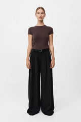 Wide Leg Pleat Pants - Black