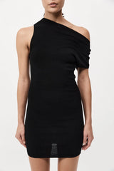 Asymmetric Knit Mini Dress - Black