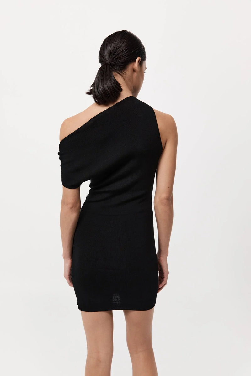 Asymmetric Knit Mini Dress - Black