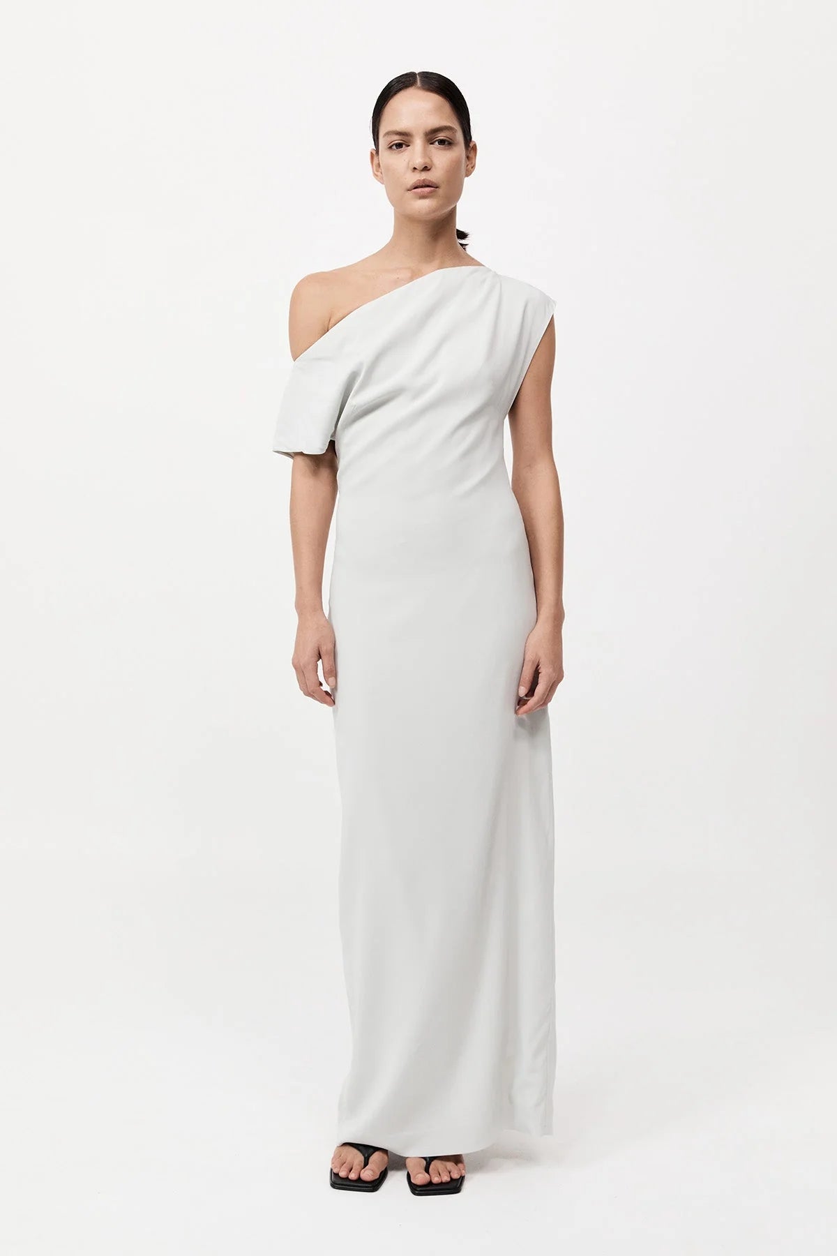 off white asymmetric dress Off The Shoulder Drape Asymmetric Mini Dress In White Slinky | EGO US