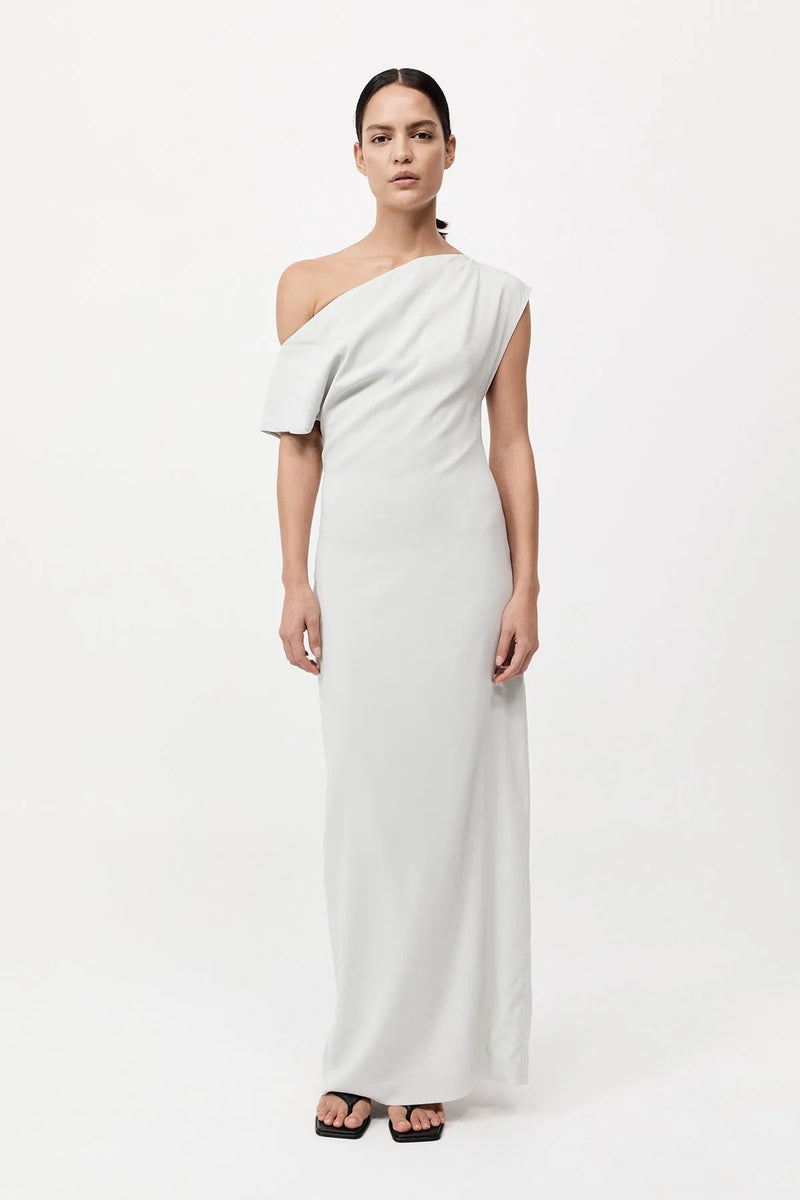 Asymmetric Off Shoulder Dress - Silver BLVD Asymmetric Off Shoulder Dress - Silver BLVD