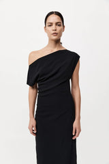 Asymmetric Off Shoulder Dress - Black