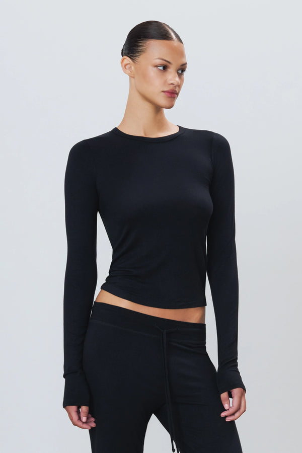 Modal Fitted Crewneck Long Sleeve - Black