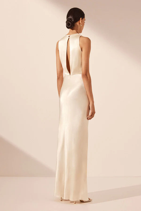 La Lune High Neck Bias Maxi Dress