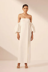 Puff Sleeve Column Maxi Dress - Ivory