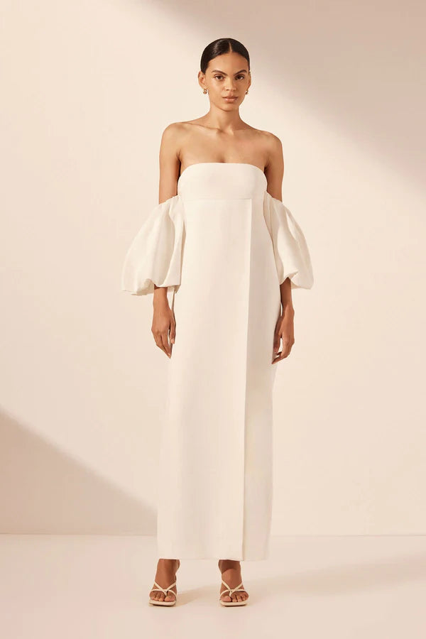 Puff Sleeve Column Maxi Dress - Ivory